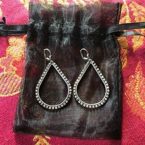 Silver tone & Rhinestone Lever Back Drop Earrings